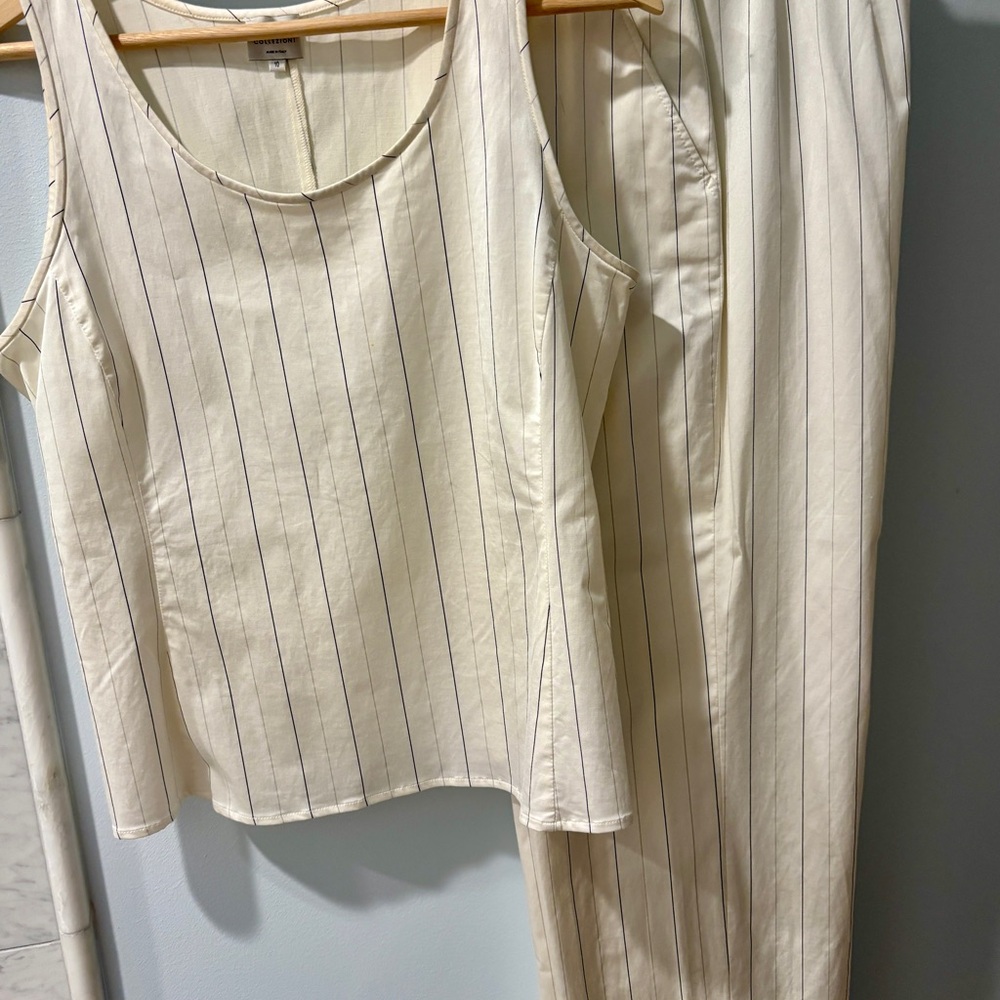 Armani Collezioni Cream Striped Pants & Top Set